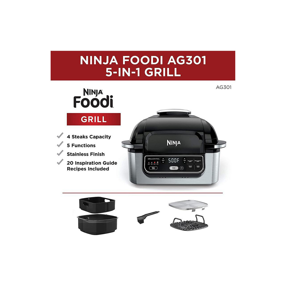 Restored Ninja AG301 Foodi 5-in-1 Indoor Grill with 4-Quart Air Fryer  (Refurbished) 