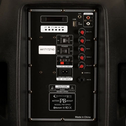 Technical Pro PB15FM Bluetooth Powered LED Speaker with FM Radio Battery Mic and Stand - Image 4